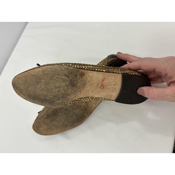 Stuart Weitzman Casino Sequin Ballet Flats Gold 7.5 M Bows - Picture 6 of 9